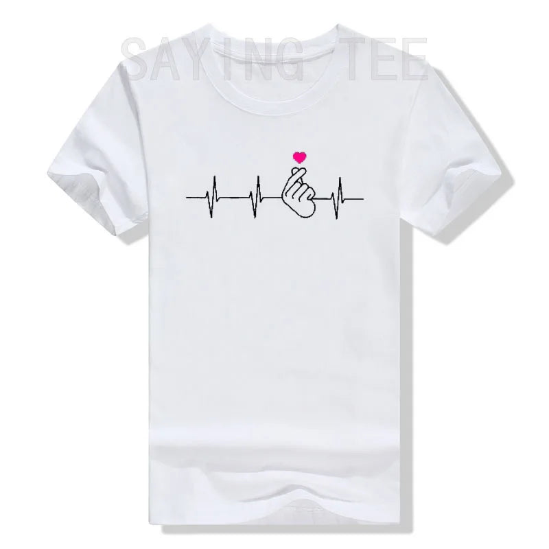 Camisa K-Pop, camiseta de regalo de música Pop coreana con corazón de mano y latido del corazón, camiseta gráfica KPop para fanáticos de la moda, camisetas de manga corta