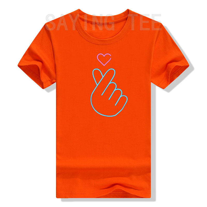 Camisa K-Pop, camiseta de regalo de música Pop coreana con corazón de mano y latido del corazón, camiseta gráfica KPop para fanáticos de la moda, camisetas de manga corta