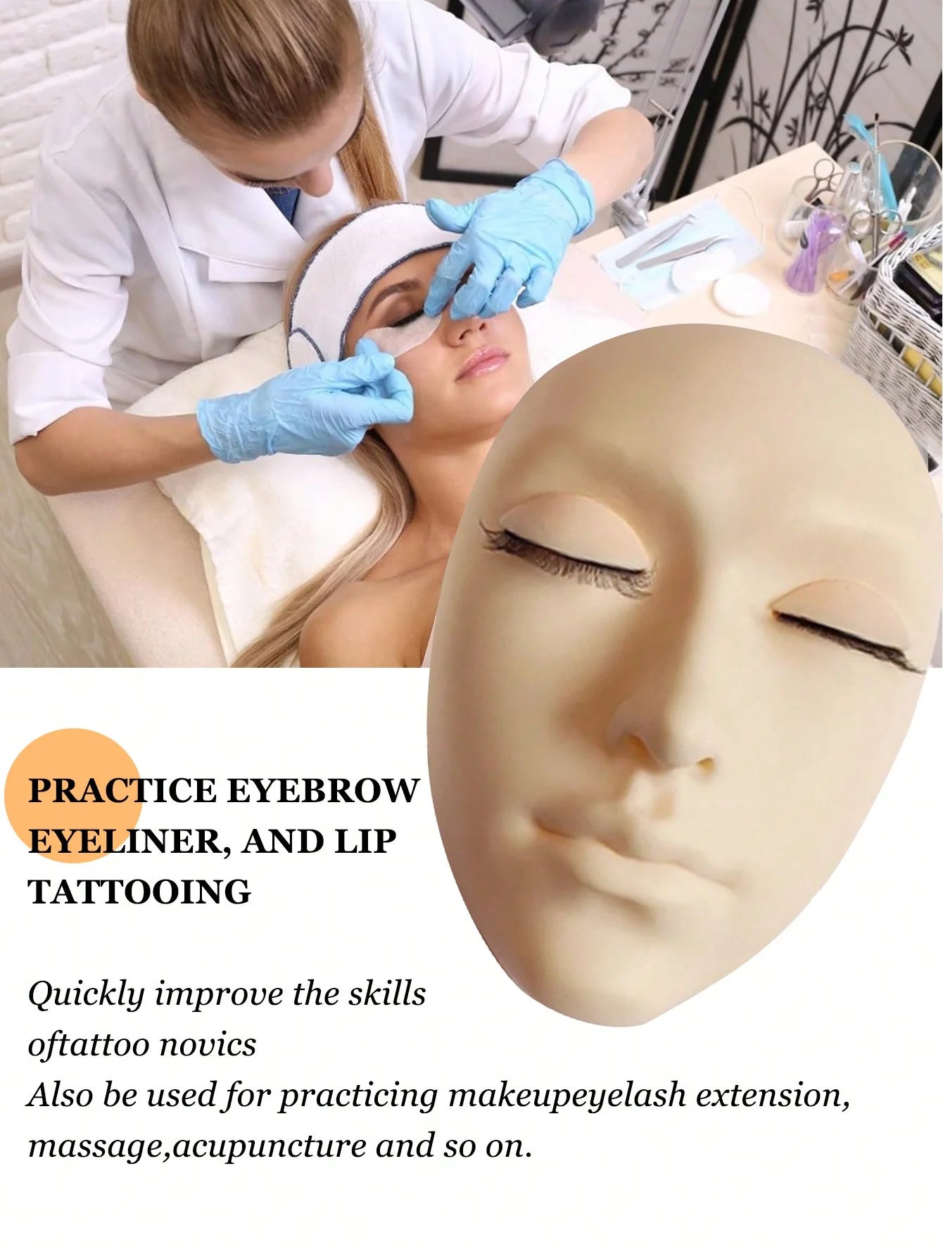 Cabeza de maniquí de pestañas, entrenamiento Facial falso de silicona cosmetología de la piel extensión de ojos de pestañas práctica maquillaje herramientas de tratamiento facial