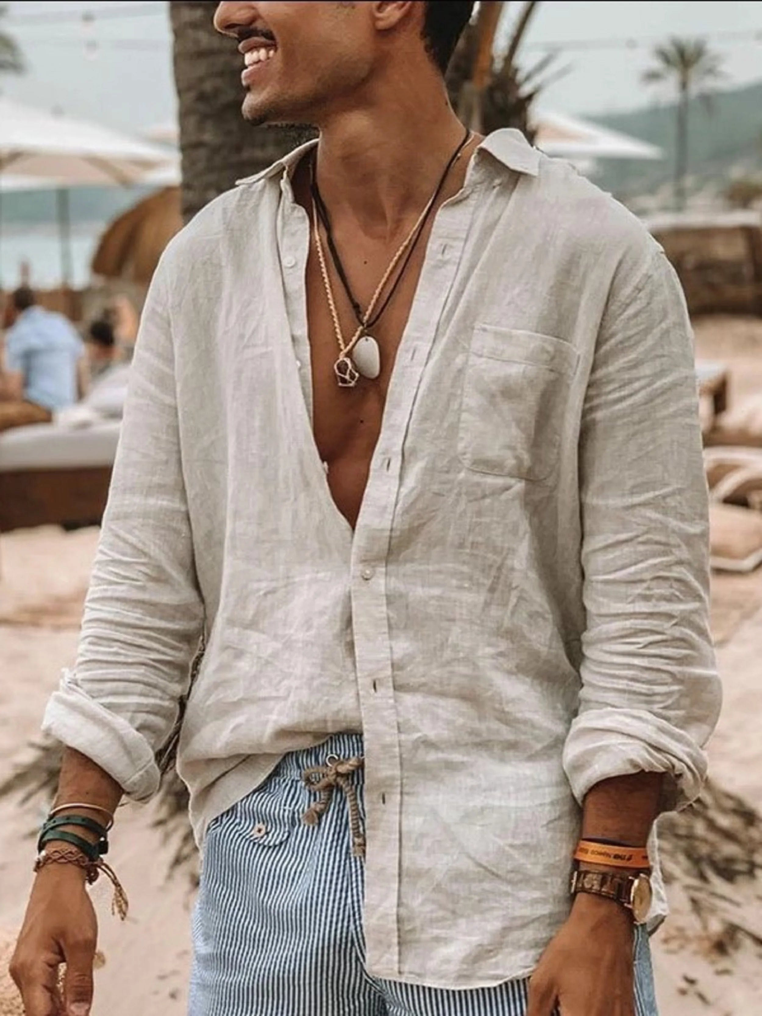 Camisa de manga larga delgada de color sólido para hombres, cárdigan de solapa, adecuado para actividades al aire libre, moda informal