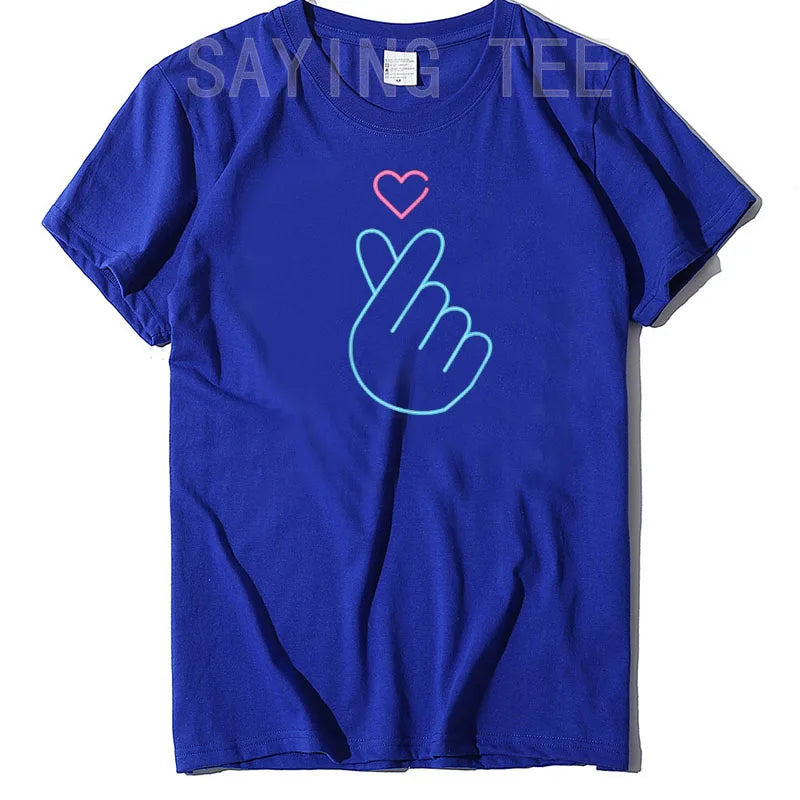 Camisa K-Pop, camiseta de regalo de música Pop coreana con corazón de mano y latido del corazón, camiseta gráfica KPop para fanáticos de la moda, camisetas de manga corta