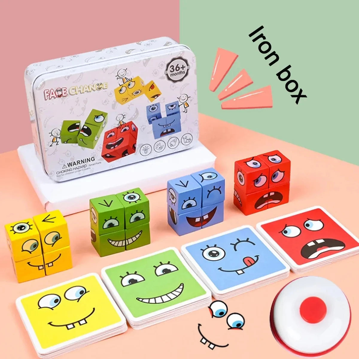 Cube Face Change Building Blocks Board Game Wood Puzzle Expression Wooden Blocks Toys for Gift