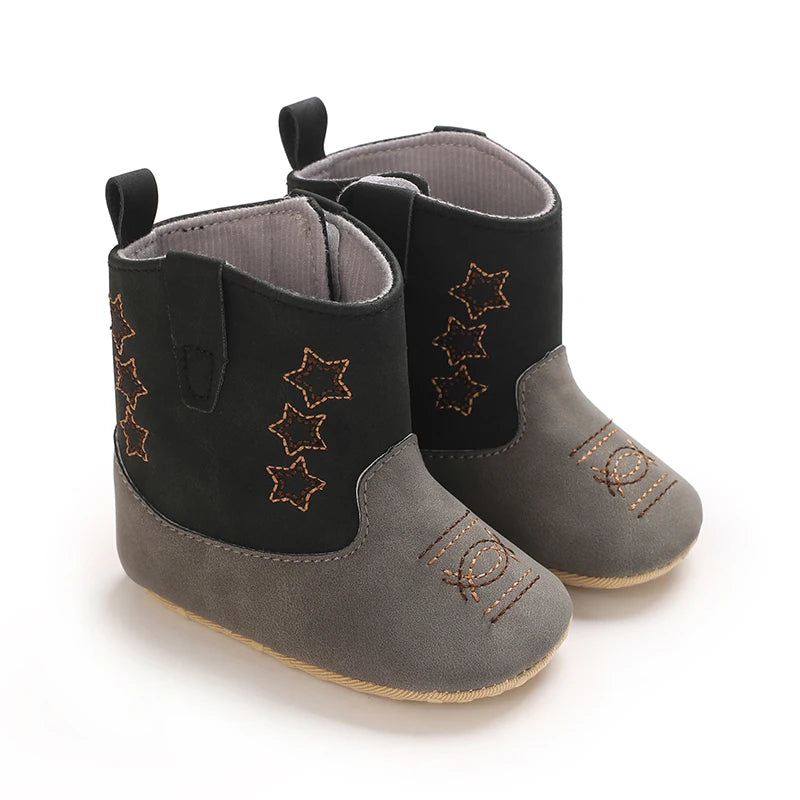 Baby Western Cowboy Boots Star Embroidered Soft Anti-Slip Sole Baby Steps First Baby Shoes 0-18M