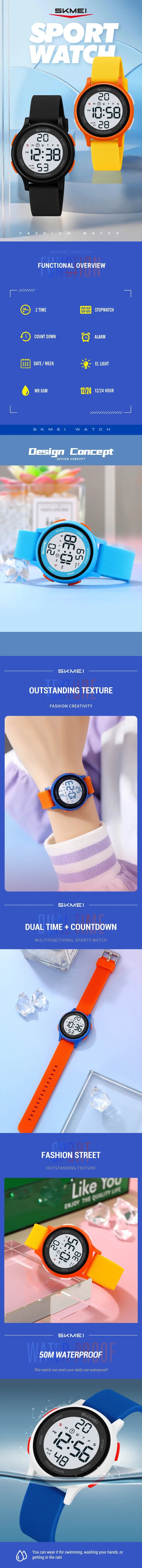 SKMEI 2427 relojes de pulsera digitales coloridos para niños, reloj electrónico deportivo resistente al agua para niños y niñas, reloj infantil a prueba de golpes