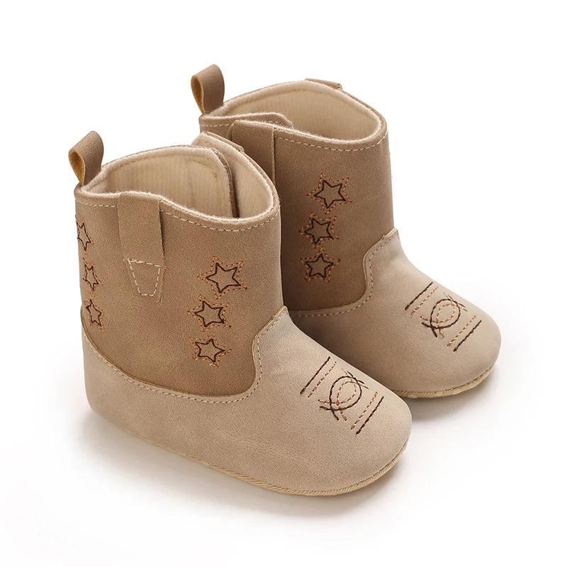 Baby Western Cowboy Boots Star Embroidered Soft Anti-Slip Sole Baby Steps First Baby Shoes 0-18M