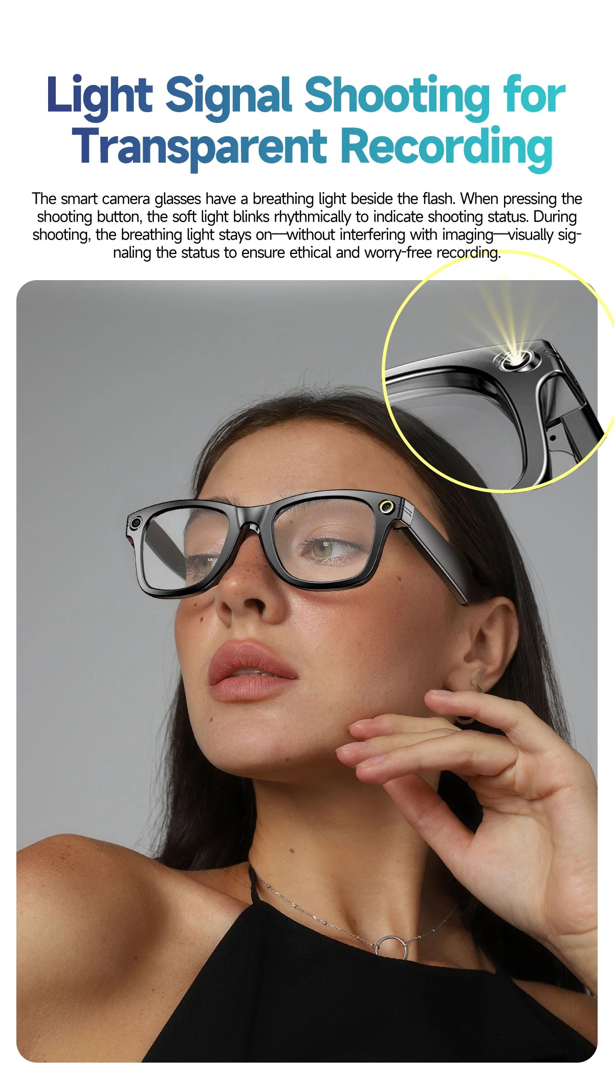 Gafas inteligentes HD grabación de vídeos reconocimiento de fotos AI traducción de respuesta 290mAh batería grande IP67 gafas Bluetooth impermeables