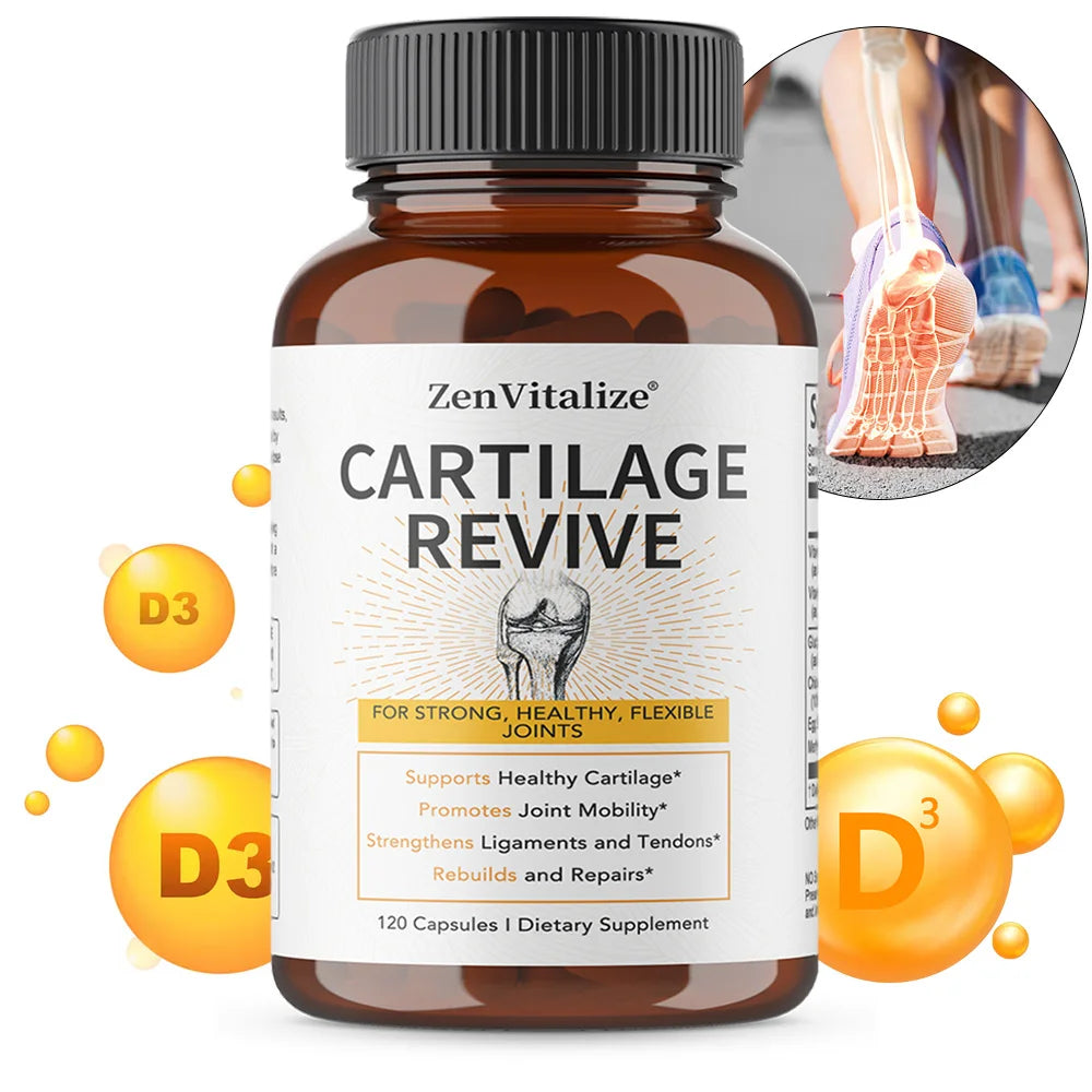 Cápsulas de Suplemento Cartilage Revive con Glucosamina, MSM, Vitamina D3, C - Apoyo para las Articulaciones, Antioxidante, Mejora la Flexibilidad