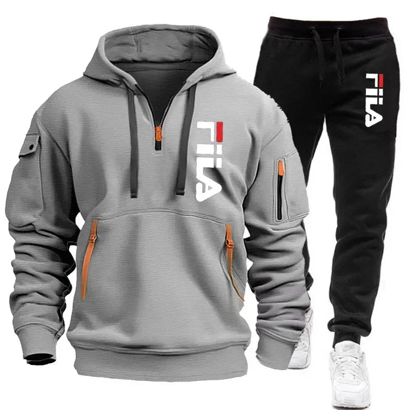 Conjunto de sudadera con capucha para hombre, conjunto de dos piezas de top cómodo y a la moda y pantalones deportivos casuales.