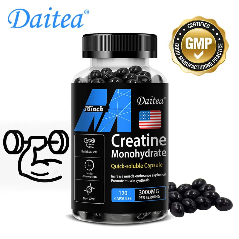 Monohidrato de creatina 3.000 mg: mejora la energía y la resistencia, aumenta la masa muscular y el rendimiento atlético, 120 cápsulas