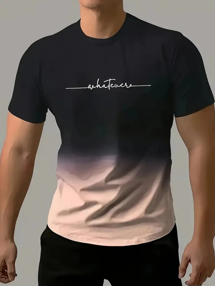 Camiseta de Hombre con Estampado Simple, Moda Masculina, Talla Grande, Transpirable, para Verano, Cuello Redondo, Manga Corta