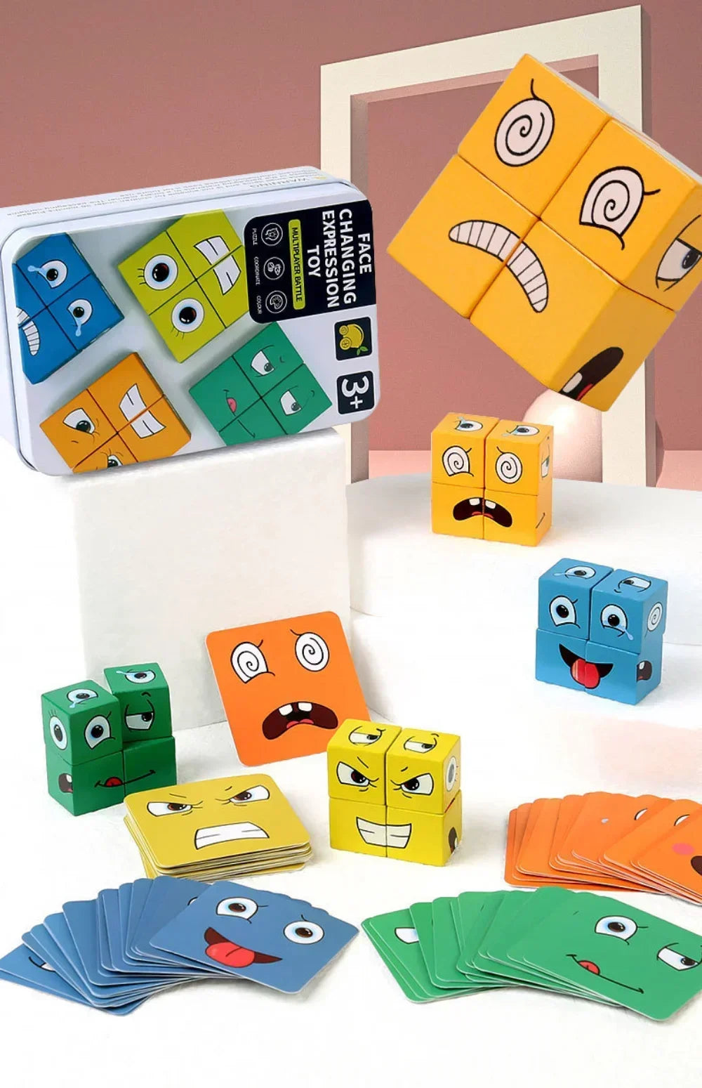 Cube Face Changing Wood Puzzle Building Blocks Board Game Montessori Expression Wooden Blocks Blocos For Children Kids Toys Gift