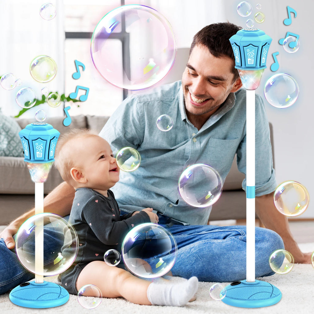 Máquina de burbujas con soporte con luces y música para soplador de burbujas de jabón al aire libre, adecuado para deportes acuáticos, decoración para fiesta de boda, burbujas