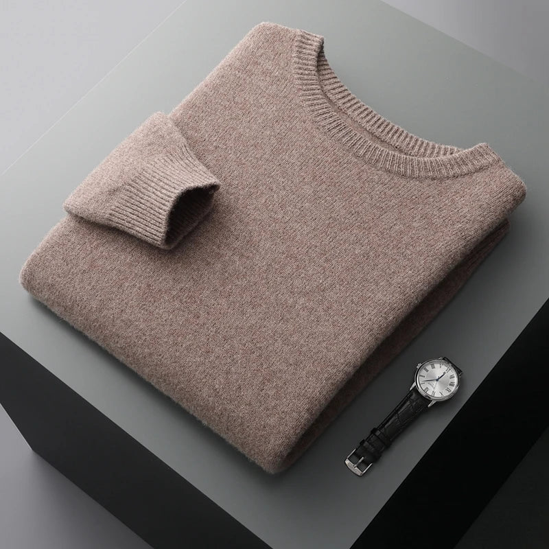 Suéter de lana para hombre Otoño e Invierno nuevo cuello redondo suelto Color sólido invierno engrosamiento camisa de fondo
