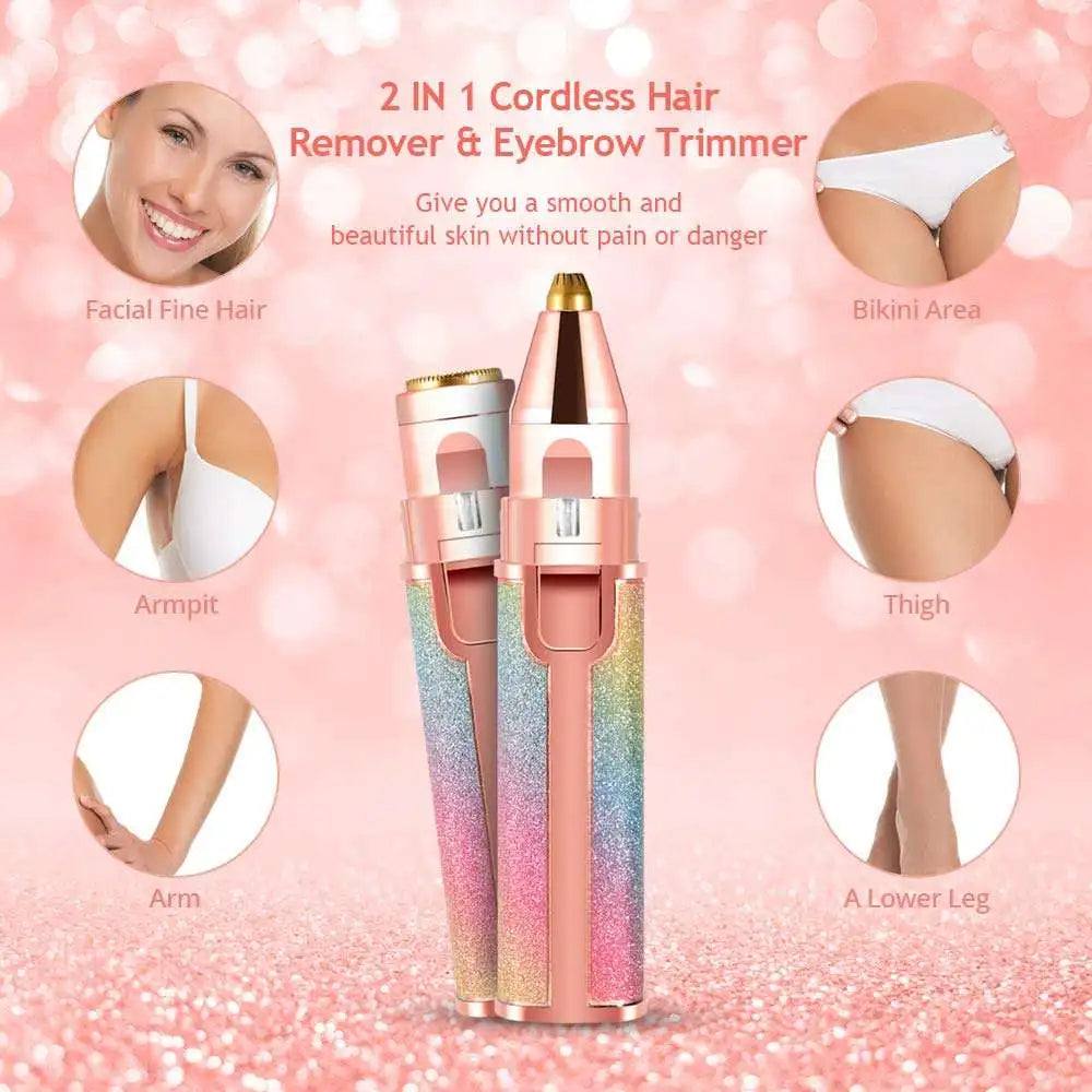 Depiladora eléctrica portátil 2 en 1 recargable, depilación facial, afeitadora de cejas, afeitadora facial indolora para rostro y labios.