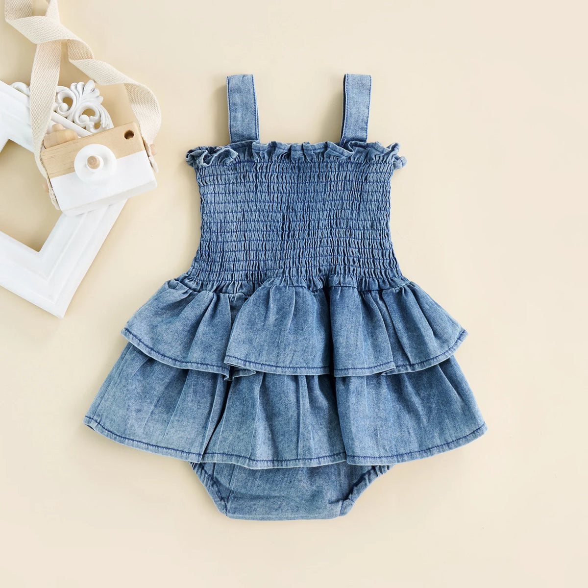 Baby Girl Sleeveless Pleated Ruffle-Hem Romper