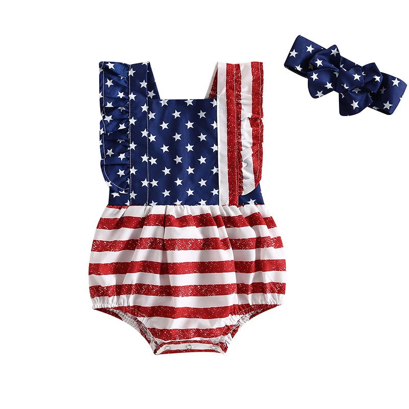 Baby Girl 4th of July Ruffle Romper & Headband Set