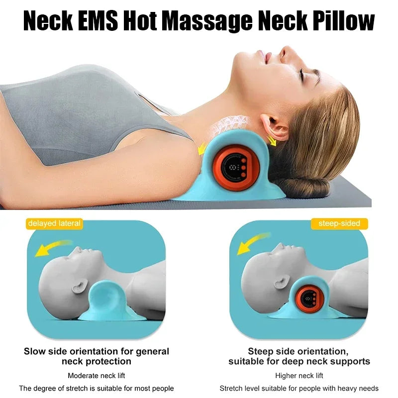 Masajeador eléctrico de tracción Cervical para cuello, almohada de masaje para amasar vibración, almohada ergonómica para la cabeza, herramienta de relajación para el hogar