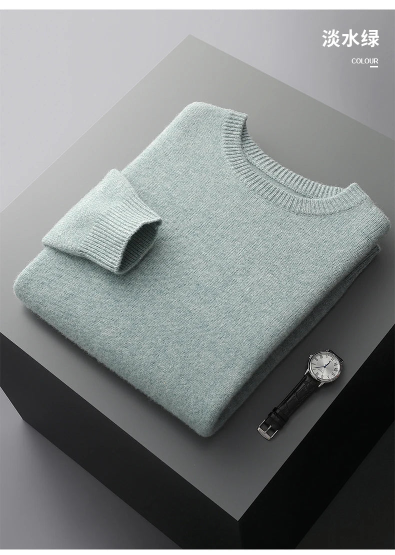 Suéter de lana para hombre Otoño e Invierno nuevo cuello redondo suelto Color sólido invierno engrosamiento camisa de fondo