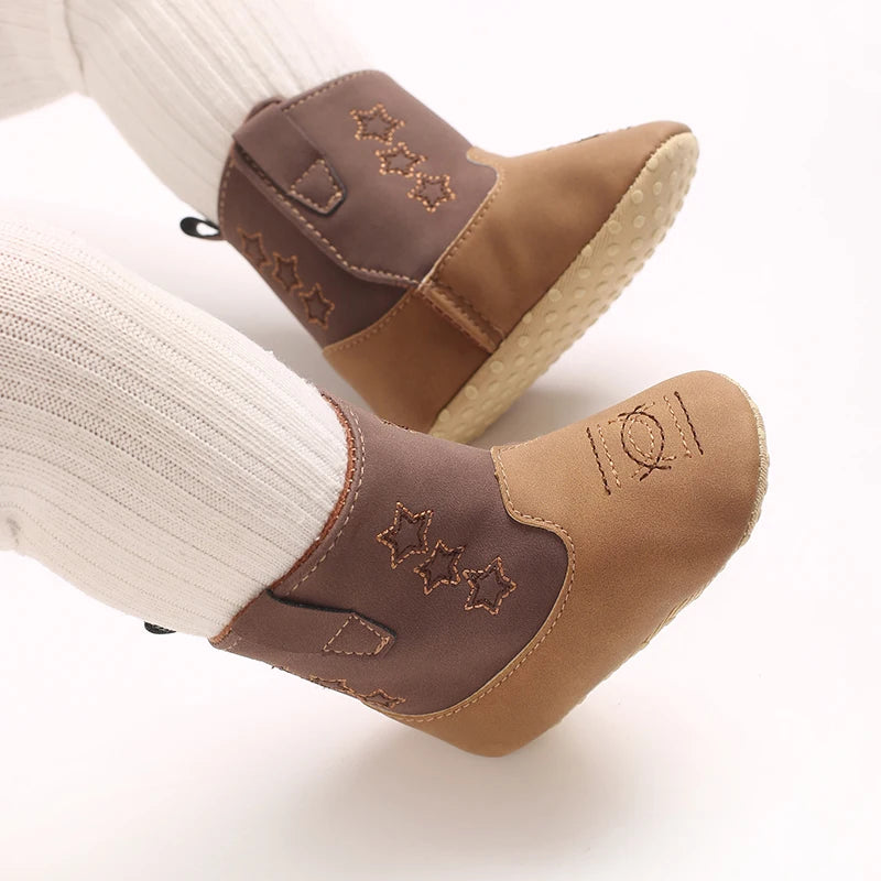 Baby Western Cowboy Boots Star Embroidered Soft Anti-Slip Sole Baby Steps First Baby Shoes 0-18M