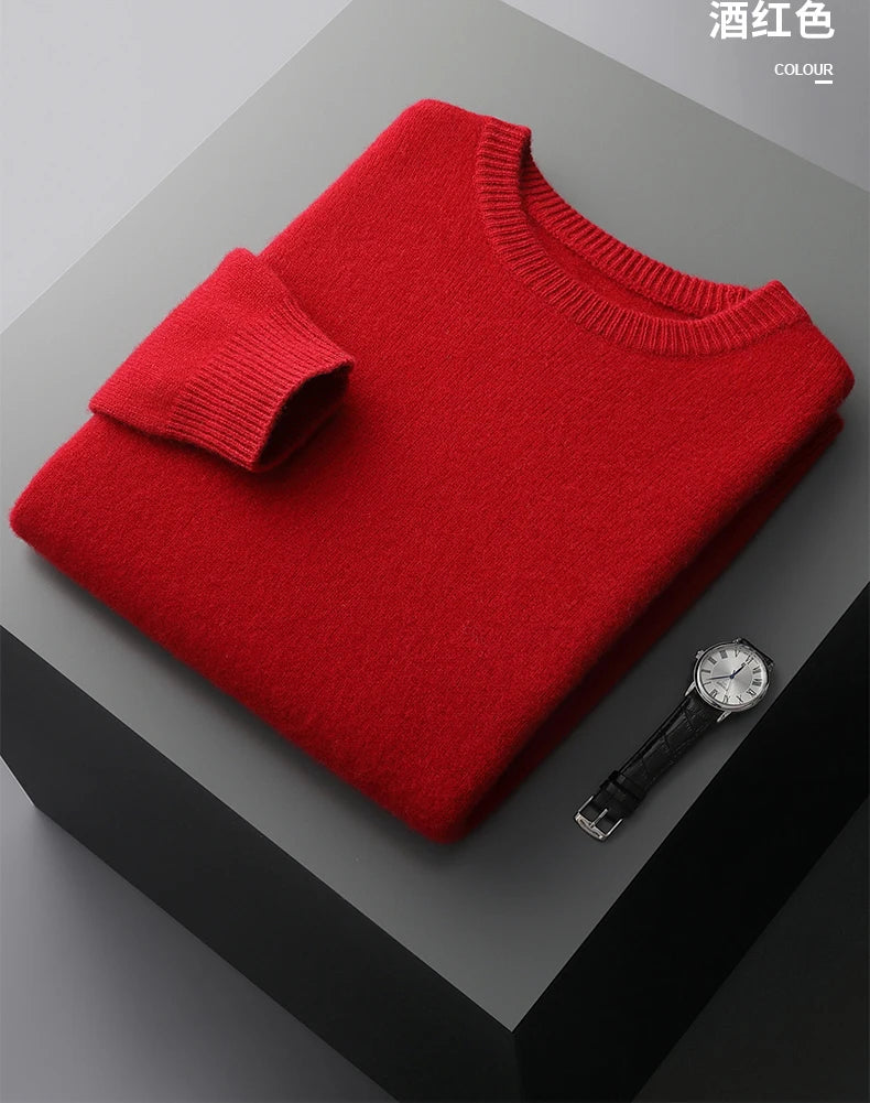 Suéter de lana para hombre Otoño e Invierno nuevo cuello redondo suelto Color sólido invierno engrosamiento camisa de fondo