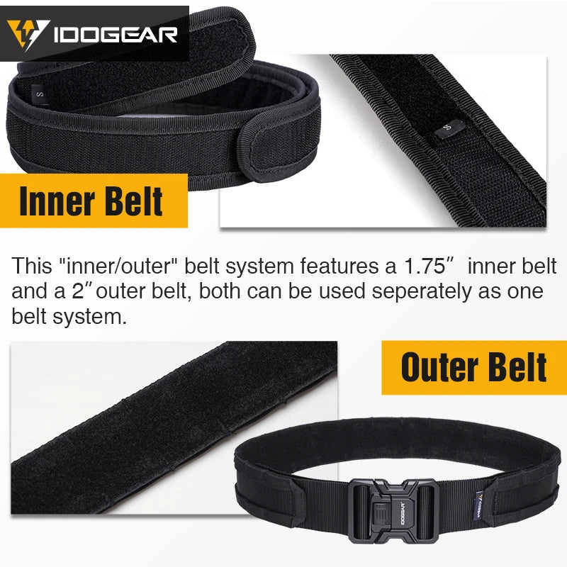 IDOGEAR-Cinturón táctico MOLLE de 2 ", cinturón MOLLE de liberación rápida con interior exterior ajustable para hombres, deportes al aire libre Airsoft 3444