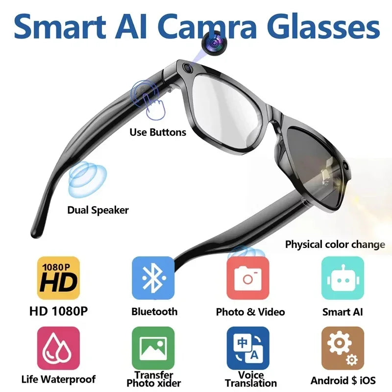 Gafas Inteligentes Lenovo con IA, Cámara 8K de 1200mp, Chat GPT, Táctiles, Deportivas, Reproductor de Música, Llamadas Bluetooth, Asistente de Voz