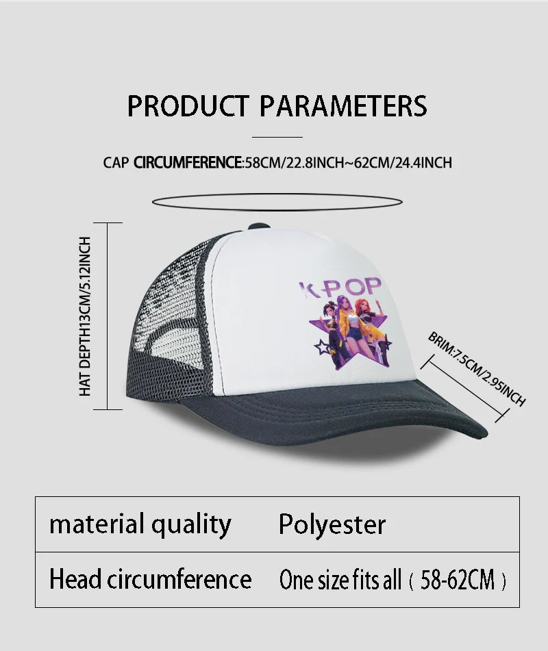 Gorra de malla estampada del grupo femenino de K-POP, gorra de béisbol transpirable de verano, sombrero de sol unisex ajustable, perfecto para los fanáticos del K-Pop