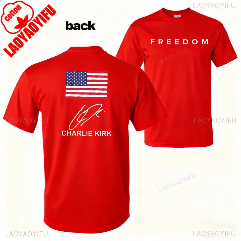 Camisa de libertad de Charlie Kirk, camiseta de héroe americano conmemorativa del homenaje, camiseta de activismo patriótico, camisetas gráficas Harajuku, ropa de calle