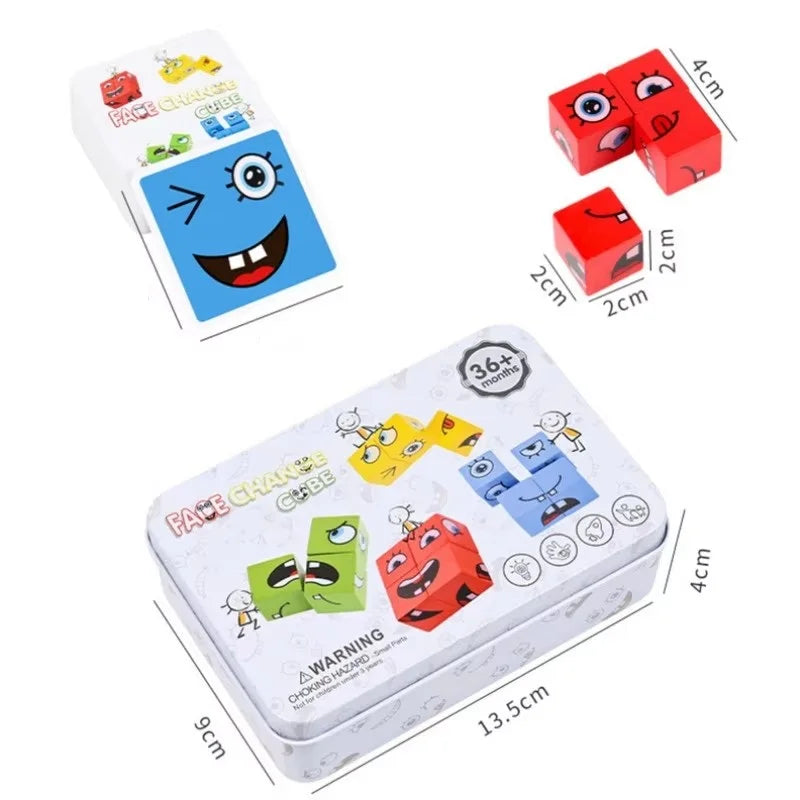 Cube Face Change Building Blocks Board Game Wood Puzzle Expression Wooden Blocks Toys for Gift