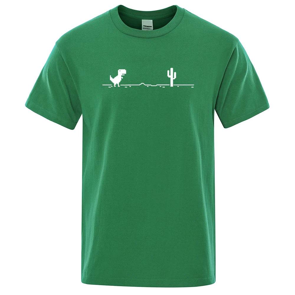 Camisetas para hombre con estampado de dinosaurio y Cactus, camisetas divertidas, Camiseta de algodón de verano para hombre, camisetas informales con cuello redondo, ropa de calle, Top básico