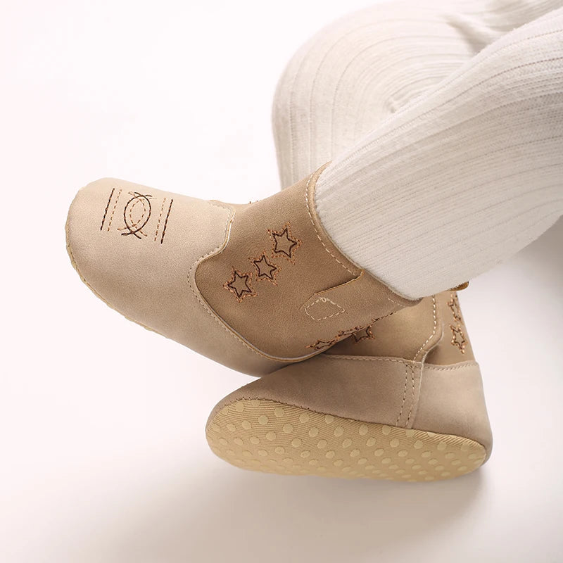 Baby Western Cowboy Boots Star Embroidered Soft Anti-Slip Sole Baby Steps First Baby Shoes 0-18M