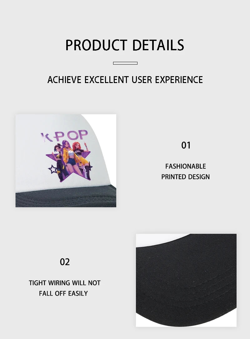 Gorra de malla estampada del grupo femenino de K-POP, gorra de béisbol transpirable de verano, sombrero de sol unisex ajustable, perfecto para los fanáticos del K-Pop