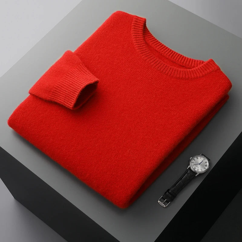 Suéter de lana para hombre Otoño e Invierno nuevo cuello redondo suelto Color sólido invierno engrosamiento camisa de fondo