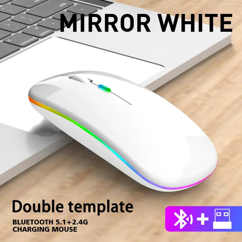 Ratón inalámbrico RGB recargable USB 2,4 GHz Bluetooth ratón inalámbrico ordenador Mause retroiluminado con LED ratón ergonómico para juegos para ordenadores portátiles