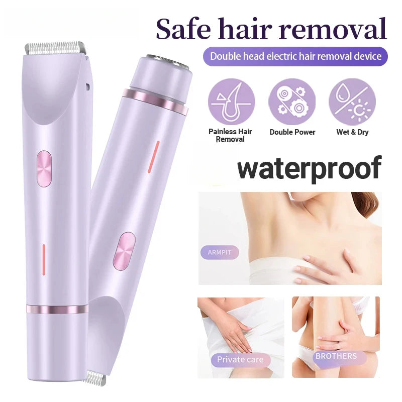 Afeitadora Eléctrica para Mujer, Doble Cabezal, Doble Uso, Depiladora Corporal, Depiladora de Piernas, Axilas, Bikini, Recortadora Eléctrica de Vello