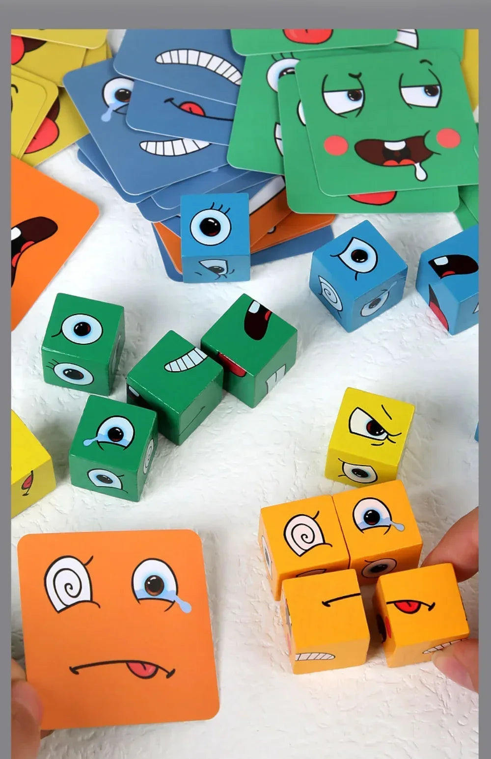 Cube Face Changing Wood Puzzle Building Blocks Board Game Montessori Expression Wooden Blocks Blocos For Children Kids Toys Gift