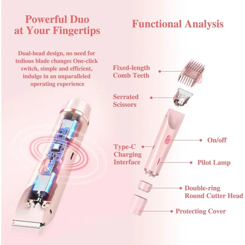 Maquinilla de afeitar eléctrica de doble cabezal para mujer, afeitadora indolora recargable en seco y húmedo, utensilio para eliminar el vello para zonas privadas corporales