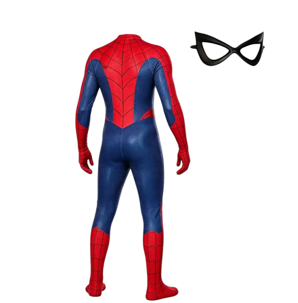 Red and blue Spider-Man cos costume Halloween Comic-Con Children Adult one-piece tights Independent blindfold Hero performance