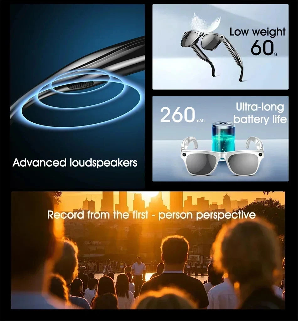 Lenovo Bluetooth 8K Smart AI Touch Glasses Camera With 800w Sport ChatGpt4.0 Sunglasses Calling Music Player For Men Women Gifts